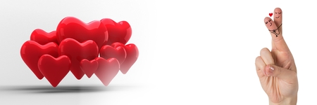 Digital composite of Valentine's fingers love couple and group of heartsの写真素材