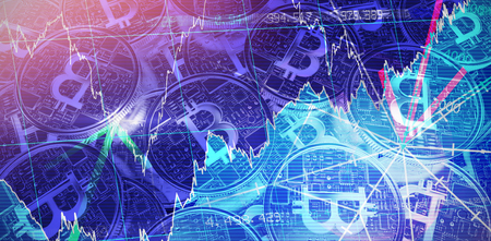 Stocks and shares against bitcoinの写真素材