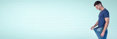 Digital composite of Fit strong Man losing weight in loose trousersの写真素材