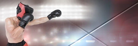 Digital composite of Boxer man with bright lightsの写真素材