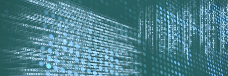 Digital composite of Code binary interface and green background