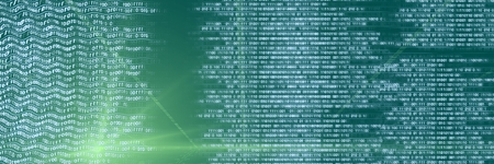 Digital composite of Code binary interface and green backgroundの写真素材