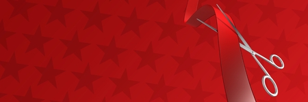 Digital composite of Scissors cutting ribbon with red stars