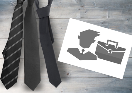 Digital composite of Businessman and suitcase on white card with tie'sの写真素材