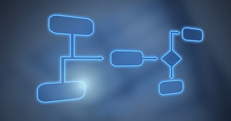 Digital composite of blue wireframe illuminatedの写真素材