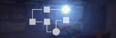Digital composite of white wireframe with dark blue background
