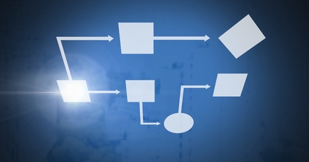 Digital composite of white wireframe with dark blue backgroundの写真素材