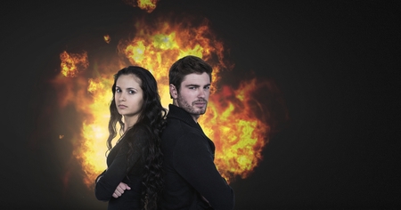 Digital composite of Couple with burning fire flames
