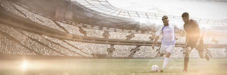 Football duel  against rugby stadiumの写真素材