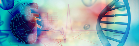 Illustrative image of a blue colored heart against medical background with blue ecg lineの写真素材