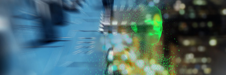 Digitally composite pixelated 3D female  against close up of circuit board