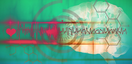 Black and White Brain  against blue technology design with circleの写真素材