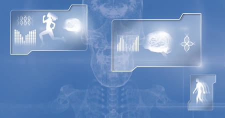 Digital composite of Human health and fitness interface and skeleton science backgroundの写真素材