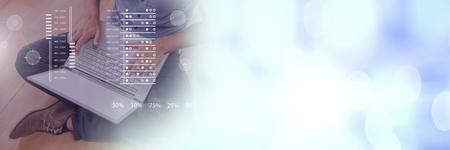 Digital composite of Business Overlay Interface and laptop with transition