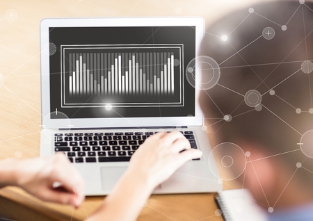 Digital composite of Business Overlay Interface with hands and laptop