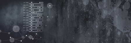 Digital composite of Interface overlay of connection statistics graphics with grunge stone...