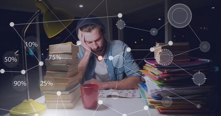 Digital composite of Business Overlay Interface with businessman working