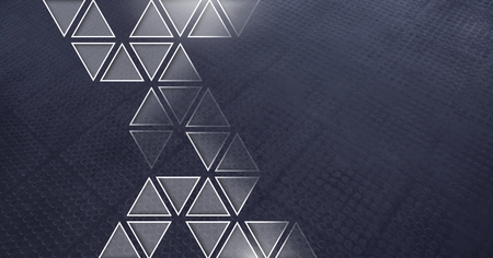 Digital composite of triangle polygons on grey perspective background