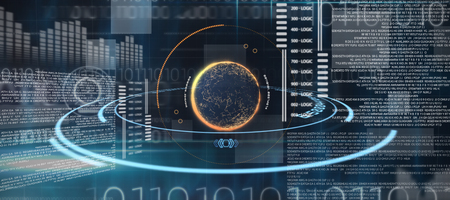Letters against digital image of planet with light trail