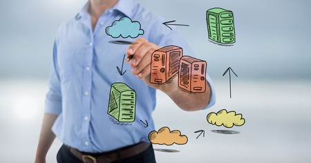 Digital composite of Servers network doodle being drawn by businessman's hand