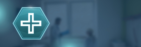 Digital composite of medical cross hexagon interfaceの写真素材