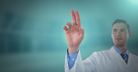 Digital composite of Male doctor interacting with air touchの写真素材