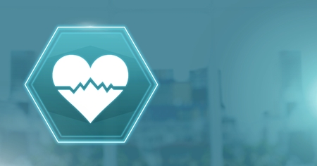 Digital composite of medical heart bpm rhythm interface hexagon iconの写真素材