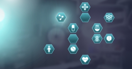 Digital composite of medical hexagon interfaceの写真素材