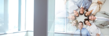 Digital composite of Teamwork transition with business people joining in circle