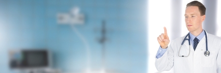 Digital composite of Male doctor interacting with air touchの写真素材