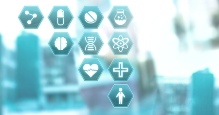 Digital composite of medical interface hexagon iconsの写真素材