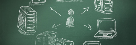 Network against image of a chalkboardの写真素材