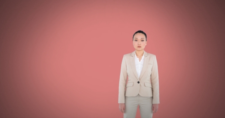 Digital composite of Woman standing in pink spaceの写真素材