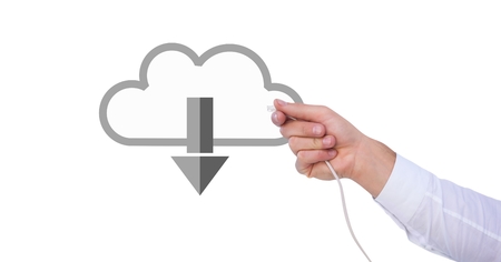 Digital composite of Hand holding wire connection with cloud download
