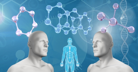 Digital composite of Clone twin 3D men with genetic DNAの写真素材