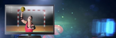 Digital composite of handball player on television
