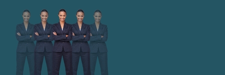 Digital composite of Clone women with arms foldedの写真素材