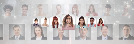 Digital composite of portrait profiles of different peopleの写真素材