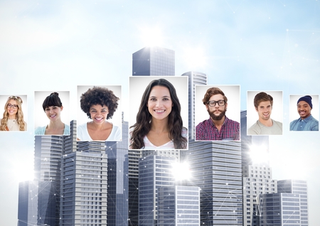 Digital composite of portrait profiles of different peopleの写真素材