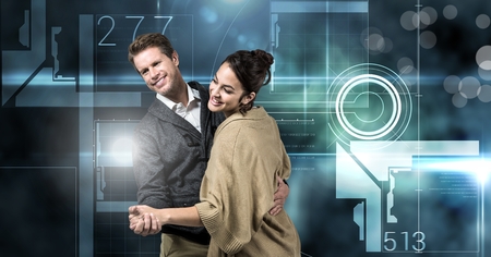 Digital composite of Couple dancing with minimal interfaceの写真素材