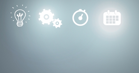 Digital composite of Idea thought and brainstorm process icons in sequenceの写真素材