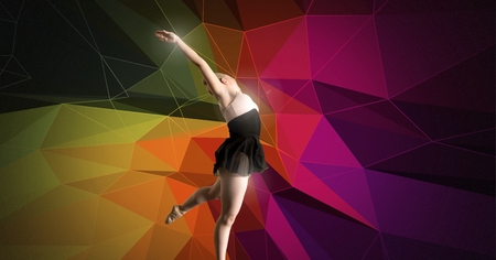 Digital composite of Dancer with colorful polygon backgroundの写真素材