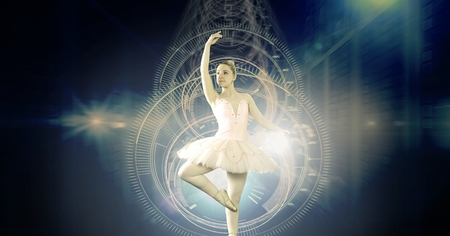 Digital composite of Ballet dancer dancing with digital technology interfaceの写真素材
