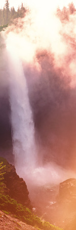 Beautiful waterfall on a sunny dayの写真素材