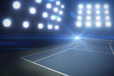 Composite image of tennis court with spotlightの写真素材