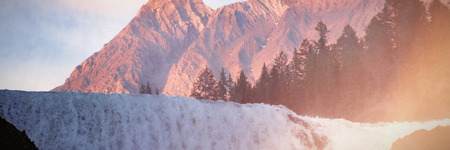 Beautiful waterfall on a sunny dayの写真素材