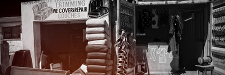 Couches in shop on a sunny dayの写真素材