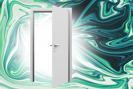 Open door against paintingの写真素材