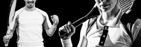 Tennis woman against black backgroundの写真素材