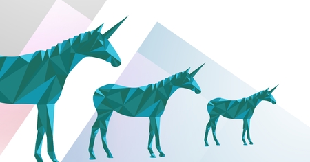 Digital composite of Minimal unicorns in perspective viewの写真素材
